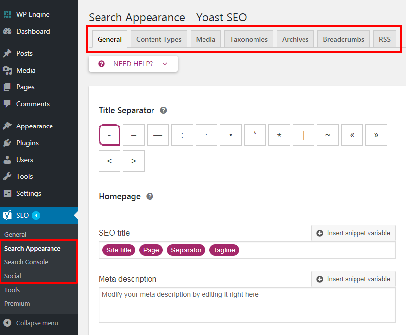 Yoast main settings