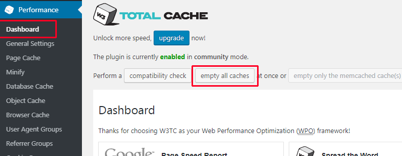 W3 total cache clear cache